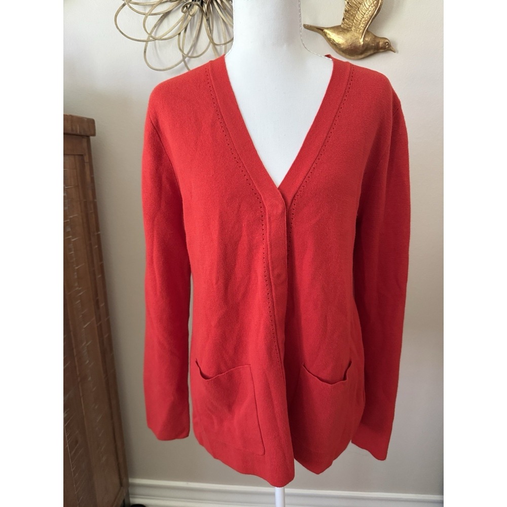 Cabi Passage Cardigan #3888 Orange Red Cotton Sweater Medium Ribbed Back Travel